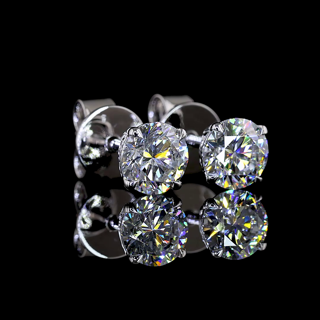 Round Diamond Stud Earrings – 1.05 ct, 14K White Gold