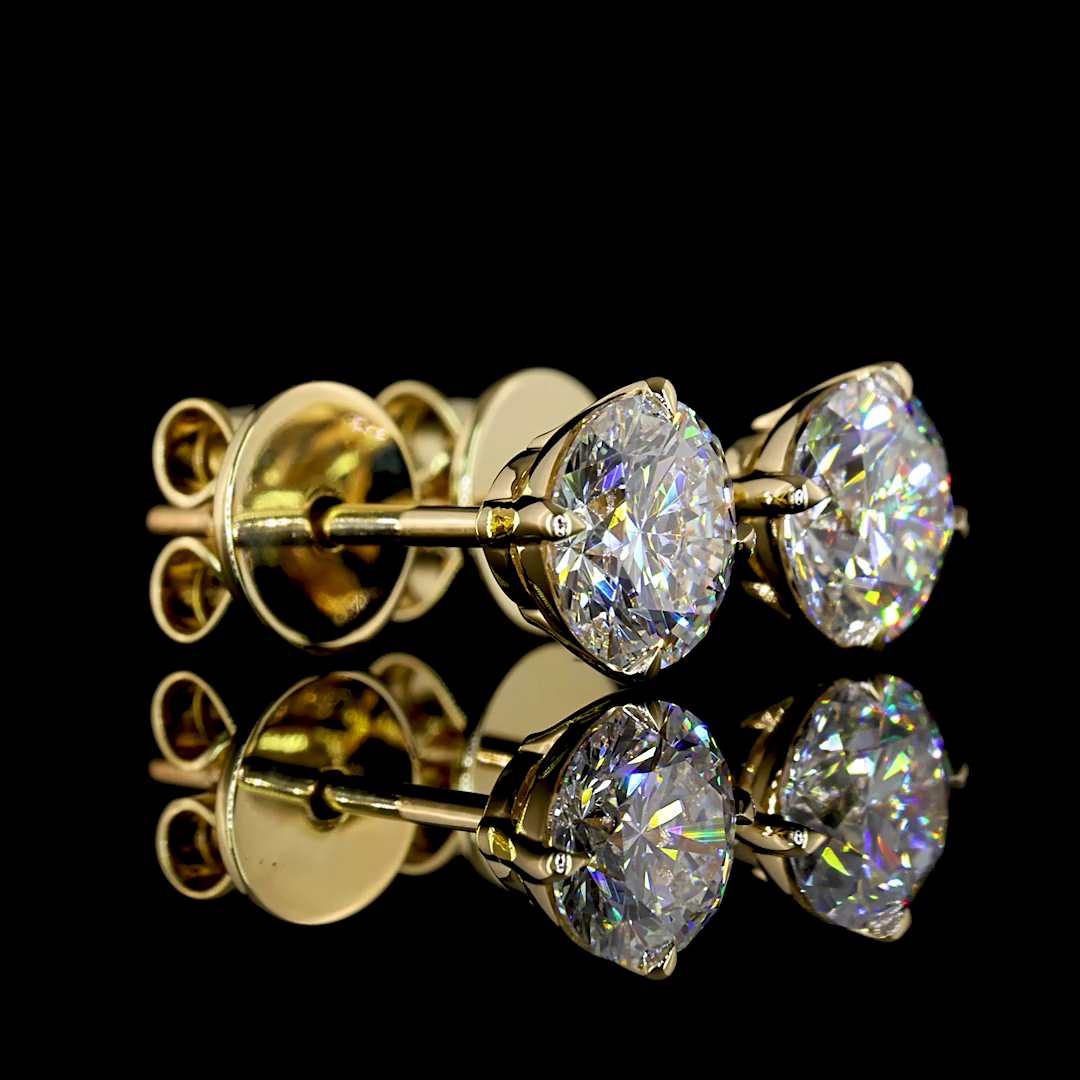 Round Diamond Stud Earrings – 1.01 ct, 14K Yellow Gold